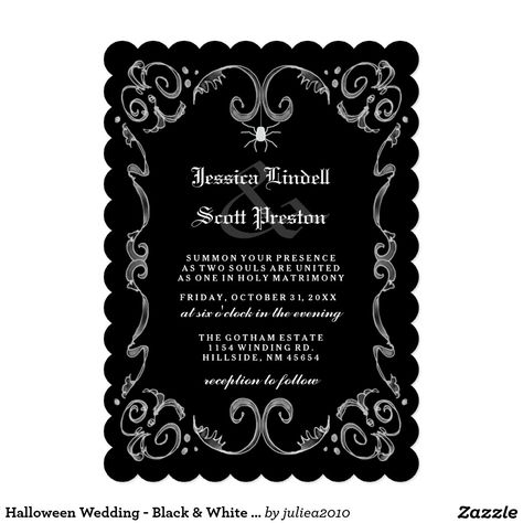 Halloween Wedding - Black & White Gothic Scroll 5x7 Paper Invitation Card Gothic Reception, Fancy Wedding Invitations, Gothic Wedding Invitations, Halloween Wedding Invitations, Scroll Invitation, White Gothic, Wedding Invitations Uk, Black And White Wedding Invitations, Affordable Wedding Invitations