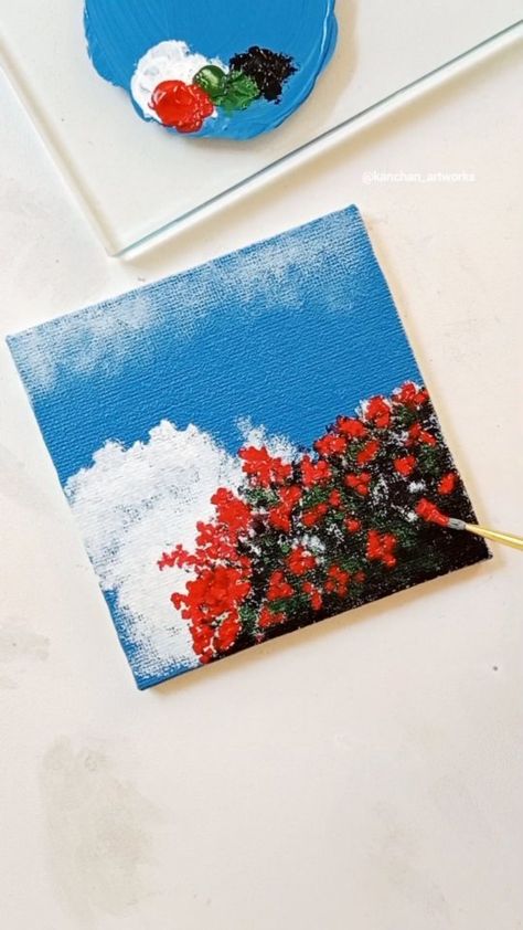 Flowers And Sky Painting, Sky Art Painting Easy, Sky Painting Easy, Gouache Reference, Sky Painting Acrylic, Paint Canvas Ideas, Cloudy Sky Painting, Acrylic Sky, Acrylic Art Inspiration