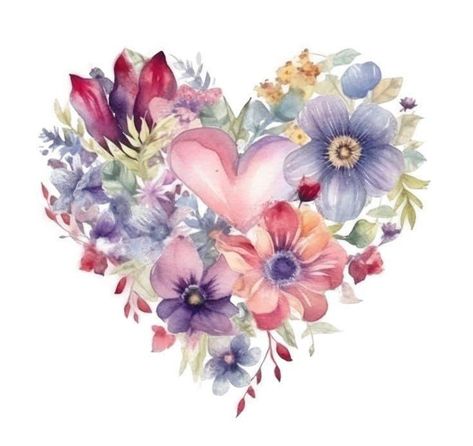 Floral Heart Painting, Heart Flowers Aesthetic, Heart Flower Drawing, Heart Oil Painting, Beautiful Easy Drawings, Heart Of Flowers, Flower Bouquet Painting, Flower Hearts, Heart With Flowers