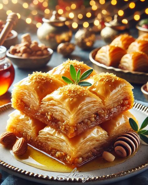 🗣️ Indulge in the rich and sweet flavors of baklava this National Baklava Day. Each piece is a perfect blend of crispy phyllo, honey, and nuts. Pure delight in every bite! 🍯🥮✨ #NationalBaklavaDay #Foodie #SweetTreats #MAYAiCEO #Yummy #Eat Baklava, Nuts, Sweet Treats, Honey, Pure Products, Quick Saves