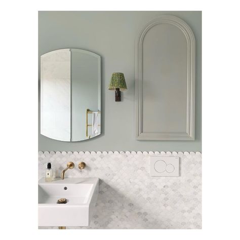 @jo_fastnedge on Instagram: “Love this cupboard that matches the arched window in here. Curves in all the right places!! #bathroomdesign” Scallop Tile Bathroom, Fish Scale Tile Bathroom, Scallop Tiles, Wet Room Flooring, Marble Tile Bathroom, Fired Earth, All The Right Places, Bathroom Wall Tile, Straight Edges