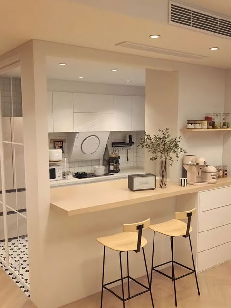 Korean Apartment Interior, Small Kitchen Design Apartment, Desain Pantry, Small Apartment Design, Small Kitchen Decor, Kitchen Design Plans, Small Room Design, House Design Kitchen, Home Design Living Room