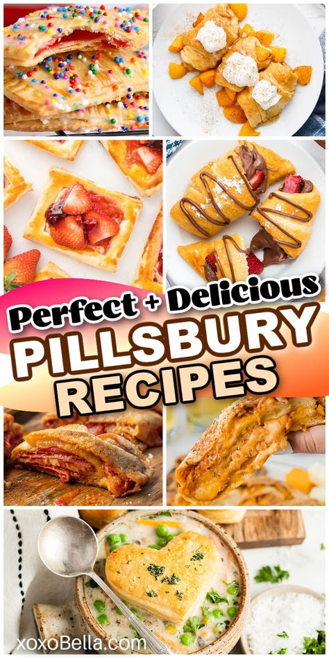 Try these recipes using Pillsbury dough Biscuit Pie Crust, Pillsbury Recipes Dessert, Dough Recipe Ideas, Pigs In A Blanket Recipe Pillsbury, Pillsbury Pizza Crust Recipes, Pillsbury Desserts, Crescent Roll Recipes Appetizers, Biscuit Pie, Pillsbury Cinnamon Roll Recipes