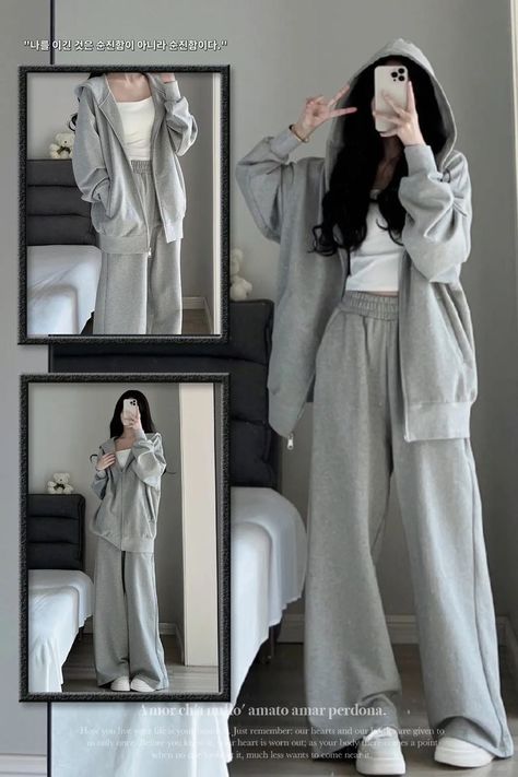 Fit Clothes For Women, 60 Kg Woman Outfits, Outfit Ideas For Winter School, Clothes Inspo Casual, Winter Ootd Women, Korean Sweatpants Outfit, Outfit Inspo School Winter, Cute Winter Fits For School, Lazy Outfits Aesthetic