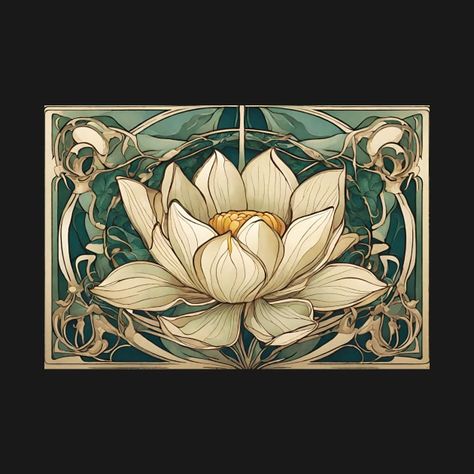 Check out this awesome 'Art+nouveau+style+lotus' design on @TeePublic! Art Nouveau Painting Artworks, Art Nouveau Logo, Art Nouveau Drawing, Desk In The Bedroom, Art Nouveau Lotus, Fiori Art Deco, Art Nouveau Design Pattern, Art Nouveau Rose, Art Nouveau Motif