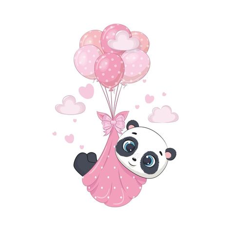 lindo bebé panda en pañales en los globos Cute Panda Drawing, Cute Panda Cartoon, Panda Illustration, Baby Panda Bears, Panda Drawing, Baby Animal Drawings, Baby Poster, Baby Posters, Panda Art