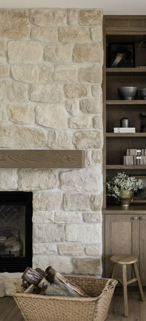 Stone Fireplace Facade, White Wash River Rock Fireplace, Wood Frame Fireplace, Mortar Wash Stone Fireplace, Stone Chimney Living Room, Stone Columns Interior, Grout Fireplace, Half Stone Fireplace, Overgrouted Stone Fireplace