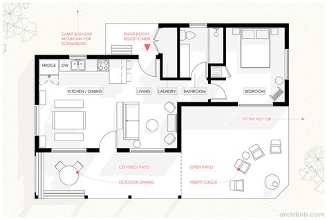 Archibnb Draws Architectural Floor Plans for Your Airbnb Listings,Courtesy of Archibnb Air Bnb Floor Plan, Airbnb Floor Plans, Airbnb Architecture, Airbnb Plans, Modern Airbnb, Giant Boulder, Airbnb Ideas, Sims Houses, Resort Architecture