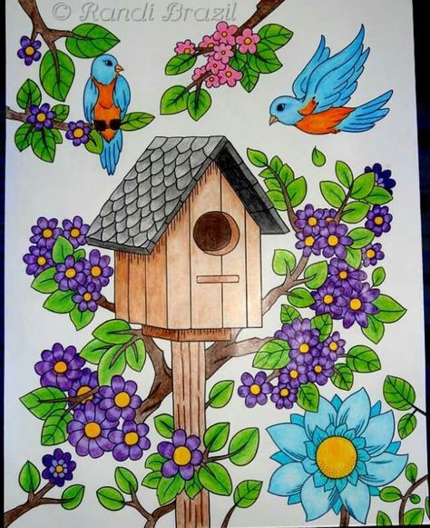 Nature Drawing For Kids, Fairy House Drawing, Baby Animal Nursery Art, Easy Art For Kids, Easy Cartoon Drawings, School Wall Art, Doodle Art Drawing, Bird Coloring Pages, Nature Drawing