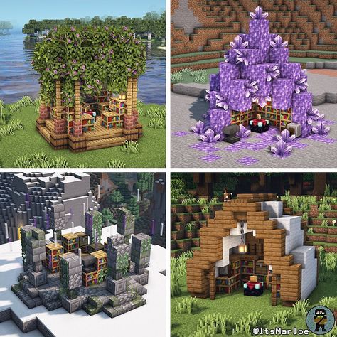 Minecraft Builds & Tips on Instagram: “Enchanting Table Design Ideas! 💡 By: @itsmarloe - Follow @minecrraftbuilds” Enchanting Table Minecraft Design, Enchanting Minecraft, Fairy Minecraft Builds, Minecraft Fairy Village, Girly Minecraft, Fairy Minecraft, Minecraft Enchantments, Table Minecraft, Minecraft Aesthetics