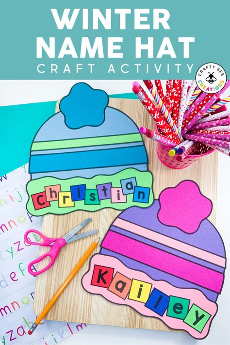 Preschool Name Crafts, Winter Hat Craft, Valentine Craft Ideas, Winter Theme Preschool, Winter Crafts Preschool, Preschool Names, January Activities, Winter Activities Preschool, January Crafts