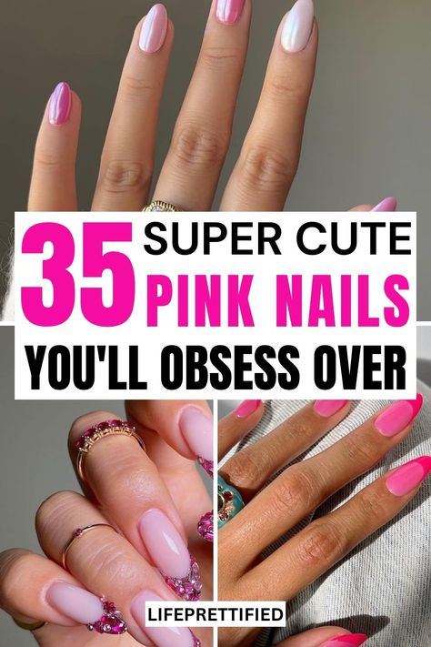 Pink nails, Pink nails acrylic, Pink nails ideas, Pink nails design, pink nails short, Pink nails with rhinestones, Pink nails almond, Pink nail inspo, Pink nail sets, barbiecore nails Pink Vacation Nails Acrylic, February Nails Ideas Pink, Nails 2024 Trends Pink, Pink Nail Trends 2024, Nail Color For Pink Dress, Barbie Pink Valentines Nails, Pink Nails Multiple Shades, Pretty Pink Dip Nails, Gel Pink Nails Acrylic