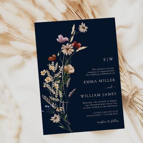 All Black Wedding With Colorful Flowers, Boho Floral Wedding Invitations, Sage Purple, Boho Wedding Invitation Template, Wildflowers Wedding, Popular Wedding Invitations, Botanical Wreath, Boho Wildflower, Wildflower Wedding Invitations