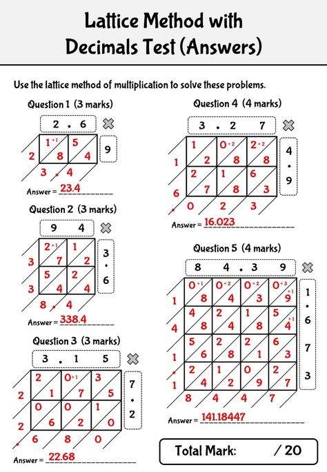 Content for the Lattice Method of Multiplication tests. Lattice Method Multiplication, Lattice Method, Lattice Multiplication, Multiplication Test, Vedic Maths, Maths Tricks, Math Station, Math Practice Worksheets, Comprehension Exercises