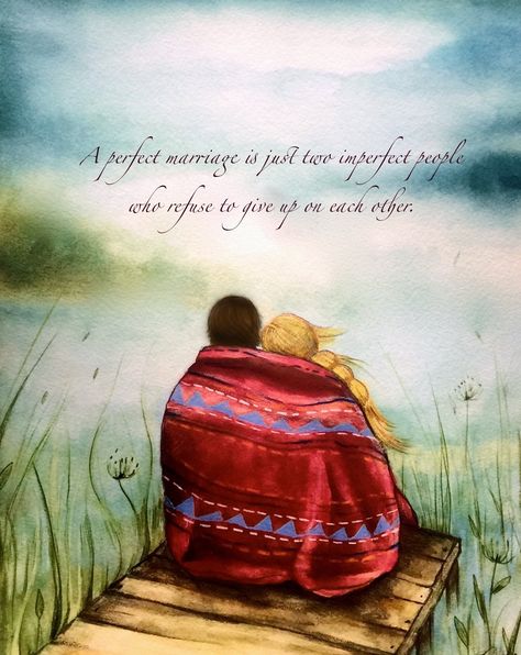 Anniversary Gift Art Print, “A perfect marriage is just two imperfect people who refuse to give up on each other” Quote by claudiatremblay on Etsy Wedding Couple Quotes, Anniversary Quotes For Couple, Imperfect People, Yoga Kunst, Couple Artwork, Happy Anniversary Quotes, A Perfect Marriage, Love My Husband Quotes, Woman Artwork