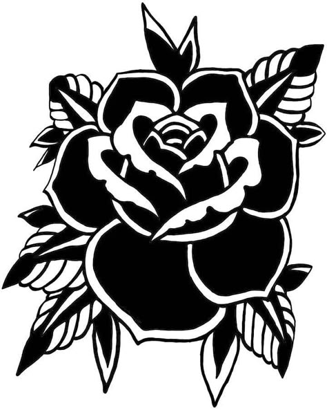 Old School Rose, Rose Tattoo Stencil, Tato Flash, Traditional Rose, Rose Stencil, Black Tattoo Cover Up, Black Rose Tattoos, Traditional Tattoo Sleeve, Muster Tattoos