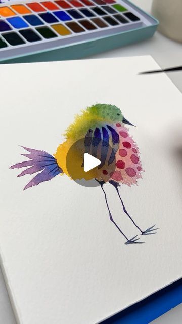 Whimsical Birds Painting, Water Colour Birds, Watercolor Birds Easy, Watercolour Inspiration Simple, Whimsical Watercolor Art, Whimsical Art Animals, Simple Watercolor Ideas For Beginners, Watercolor Birds Paintings, Whimsical Bird Art