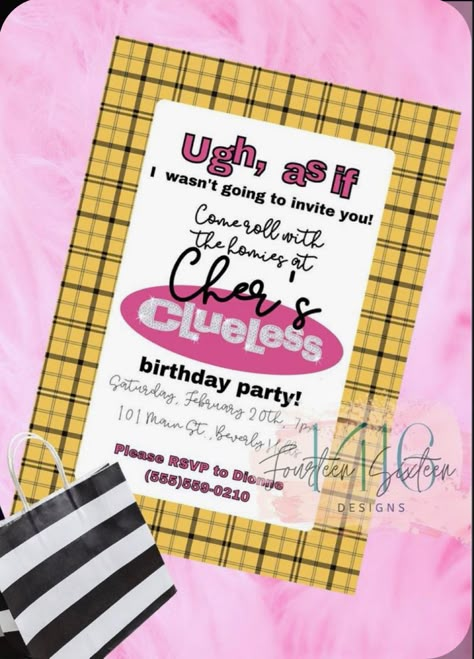 Clueless Birthday Party, Clueless Birthday, 90s Party Invitation, Clueless Party, Spa Sleepover, Mean Girls Party, Birthday Babe, 13th Birthday Parties, Birthday Inspo