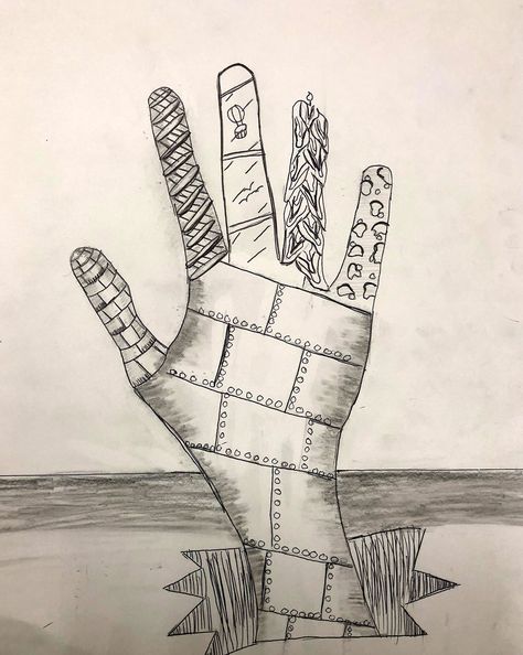 Pencil drawing. Focus on texture and value change. Hand Texture Drawing, Visual Texture Drawing, Texture Drawing Ideas, Hand Pencil Drawing, Hole Drawing, Value Drawing, Art Docent, Hand Doodles, Drawing Ideas Easy