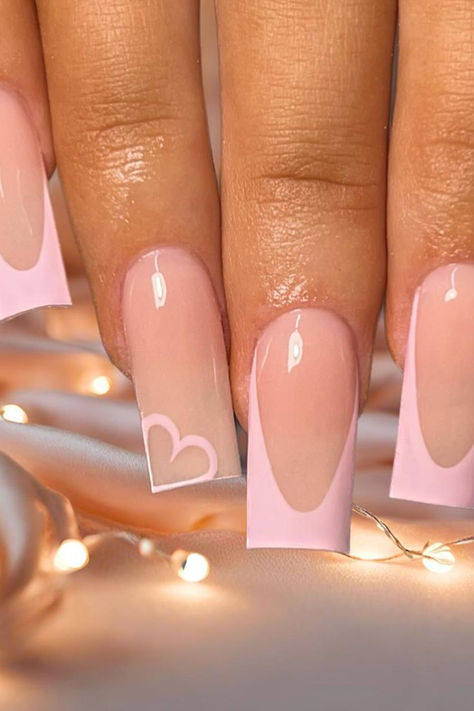 Chic and Sweet: Elegant square nails in glossy baby pink with a touch of romance. 💅💕 // Photo Credit: Instagram @helen.purenails Cute Holiday Nails Acrylic, Nails Short For Summer, Pink French Tip Nails Square Medium, Nail Design Square Shape, Nail Inspo No Charms, Baby Pink Nails With Design Art Ideas, Pink French Tip Nails With Heart, Baby Pink Prom Nails, Light Pink Design Nails