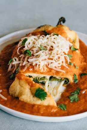 Chile Relleno is cheese-stuffed poblano chiles. You will love the enchilada sauce! #texmex #peppers Chili Relleno Recipe, Chili Rellenos Recipe, Stuffed Chili Relleno Recipe, Chile Relleno Recipe, Rellenos Recipe, Chili Relleno, Authentic Mexican Recipes, Traditional Mexican Food, Poblano Peppers