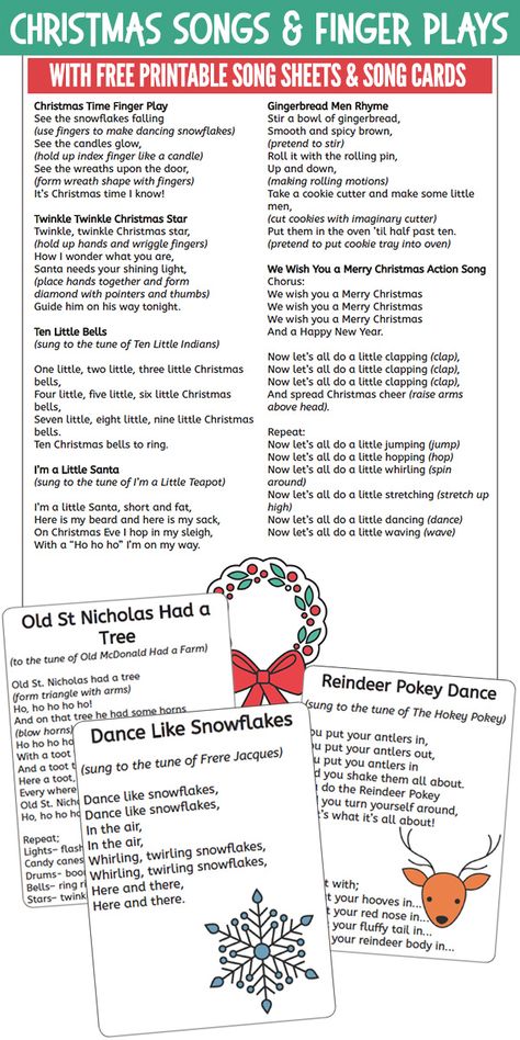 Fingerplays For Kindergarten, Christmas Songs And Fingerplays For Preschool, Christmas Songs Preschool Circle Time, Christmas Fingerplays For Toddlers, Preschool Christmas Songs With Actions, Holiday Songs For Toddlers, Christmas Action Songs For Preschoolers, Christmas Fingerplays For Preschoolers, Preschool Christmas Fingerplays