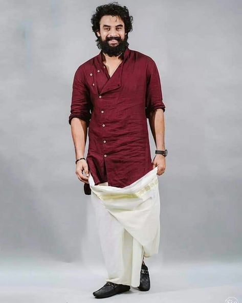 South Indian Wedding Men Outfit, Onam Outfit For Men, South Indian Men Wedding Outfit, Kerala Traditional Dress For Men, Kerala Mundu And Kurta Men, South Indian Groom Outfit For Men, Kerala Outfit, Kerala Traditional Dress, Indian Western Dress