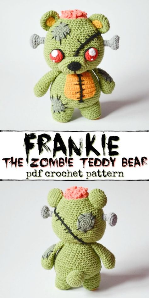 Zombie Teddy Bear, Geek Crochet, Crochet Pour Halloween, Cute Creepy, Awesome Crochet, Cute Zombie, Crochet Teddy Bear Pattern, Confection Au Crochet, Halloween Crochet Patterns