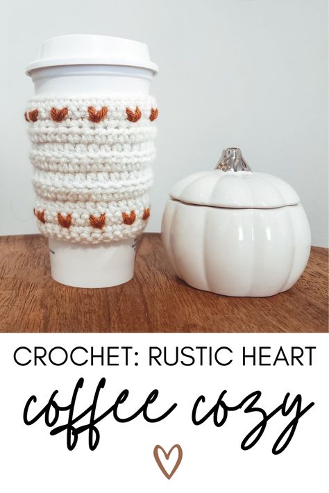 I'm excited to share my free crochet pattern for this adorable Rustic Heart Coffee Sleeve! You could easily change the colors of this crochet project for any season! Check out my Step-by-Step Video Tutorial and Printable Pattern! #crochet #freecrochetpattern #valentinecrochet #crochetheart #heartcrochet #crochetcoffeesleeve #crochetcoffeecozy #coffeecozy #heartcozy Coffee Mug Sleeve Crochet, Crochet Mug Sleeve Free Pattern, Crochet Mug Sweater, Crochet Cup Cozy With Handle Free Pattern, Free Crochet Cozy Patterns, Crochet Mug Sleeve, Crochet Mug Cosy, Mug Holder Crochet, Coffee Coozie Crochet Pattern