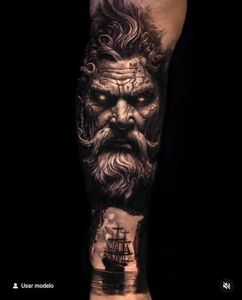 Zeus God Tattoo, Mikey Tattoos, Viking Tattoo Ideas For Men, Odin Tattoo, Hades Tattoo, Realistic Tattoo Ideas, Arm Tattoos Black, Arm Tattoos For Guys Forearm, Greek God Tattoo