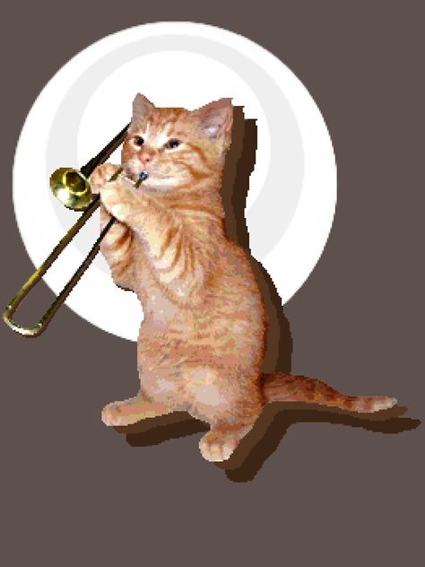 Cat Playing Trombone, Trombone Aesthetic Wallpaper, Trombone Wallpaper, Trombone Aesthetic, Trombone Art, Cat Band, Jazz Cat, Band Nerd, Cat Essentials