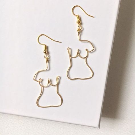 Delicate Wire Abstract Womens Body Earrings  Gold Plated | Etsy Body Earrings, Womens Body, Female Power, Bijoux Fil Aluminium, Quirky Earrings, Wire Jewelry Designs, Funky Earrings, Diy Wire Jewelry, Strong Female