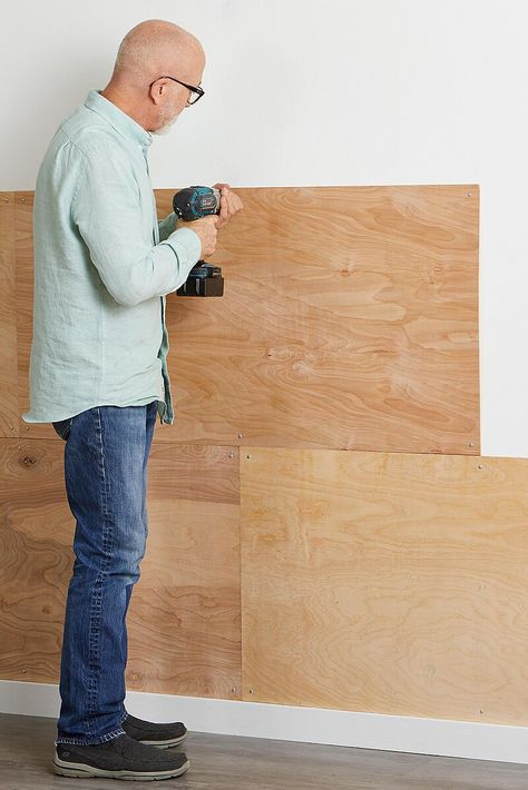 Plywood Accent Wall, Plywood Wall Paneling, Plywood Ideas, Plywood Wall, Plywood Interior, Ikea Hallway, Plywood Board, Plywood Walls, Colour Hallway