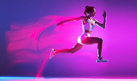 Mixed Light. Run on Behance Neon Pictures, Red Campaign, Neon Run, Fitness Shoot Ideas, Running Pose, Movement Photography, Neon Girl, Gym Photography, Nyc Marathon