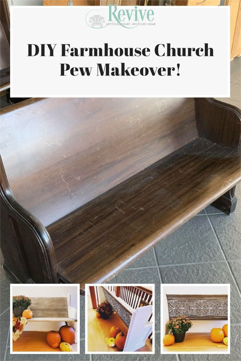 Imagine how you'll feel when your friends see the Restoration Hardware finish you created all on your own on this gorgeous antique church pew bench!!! I'll tell you... you'll feel like a million bucks! In this tutorial, you'll learn strip the bench, age the wood, paint the ends with Chalk Paint and finish it off with white cerusing wax and an absolutely beautiful Moroccan stencil from A Makers Studio. You'll flip for this furniture flip for sure! Painted Pew Bench, Church Pew Ideas Repurposed, Pew Makeover, Restoration Hardware Finish, Church Pew Bench, Pew Bench, Makers Studio, Old Benches, Antique Bench