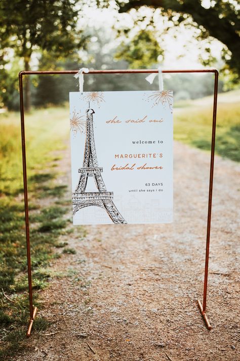 This shower welcome sign is perfect for an Eiffel Tower themed bridal shower. Personalize this bridal shower signage by adding the bride-to-be's name.

The welcome sign is available in 2 sizes: 18x24 inches and 24x36 inches

welcome poster	sign template	custom welcome sign	printable welcome	editable welcome	winter welcome sign	bridal shower sign	welcome sign	welcome to bridal	bridal shower	wedding shower sign	instant download	paris bridal shower She Said Oui Bridal, She Said Oui, Copper Colour Palette, French Bridal Showers, Paris Bridal Shower Theme, Paris Bridal Shower, Modern Sans Serif Fonts, Download Poster, She Said