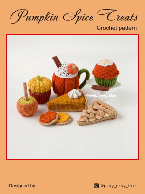 Pumpkin Spice Treats, Crochet Pour Halloween, Confection Au Crochet, Food Patterns, Blue Pumpkins, Crochet Food, Crochet Fall, Crochet Pumpkin, Fun Crochet Projects