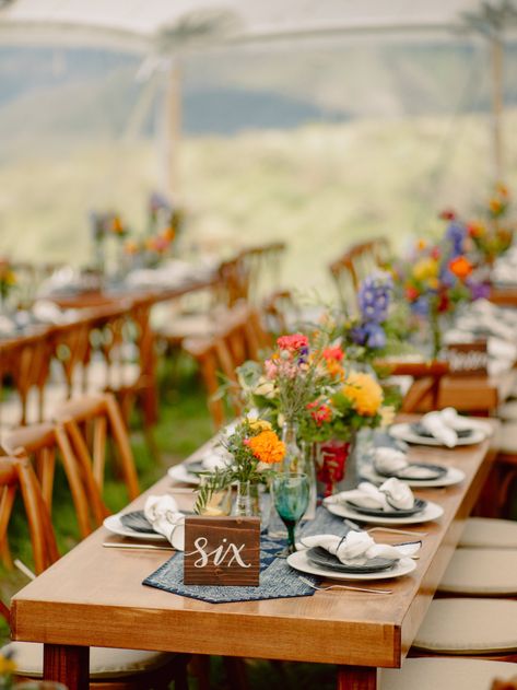 Wildflower Tent Wedding, Wedding Table Wildflowers, Wildflower Wedding Table Setting, Wildflower Mountain Wedding, Mountain Wildflower Wedding, Western Wildflower Wedding, Grad Aesthetics, Wildflower Table Setting, Wedding Categories