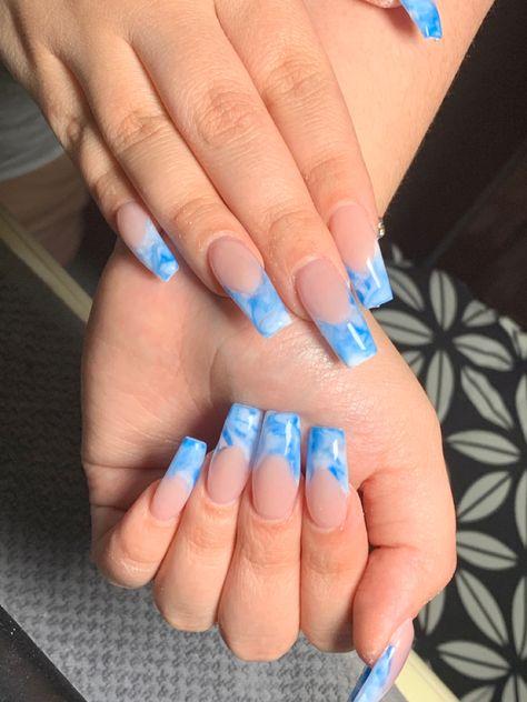 Acrylic Frenchies, Marble French Tip Nails, Marble French Tip, Tip Nails, French Tips, Blue Marble, French Tip Nails, Marble, Nail Designs