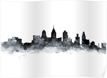 Landscape Outline, Skyline Watercolor Painting, Philadelphia Skyline Art, Philadelphia Print, Philadelphia Skyline, City Skyline Art, Watercolor Landscapes, Travel Landscape, Skyline Art