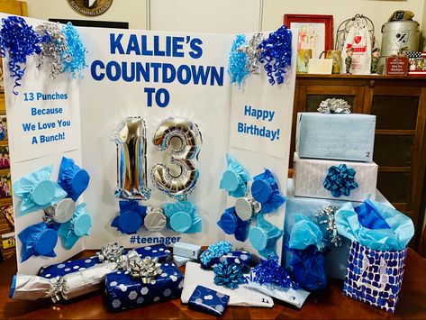 13 Days Of Birthday Gifts, Countdown To Birthday Ideas, Birthday Present Countdown, Birthday Punch Board Ideas, Birthday Gift Countdown Ideas, Birthday Countdown Gift Ideas, 13 Gifts For 13th Birthday, Countdown To 18th Birthday, 16 Day Birthday Countdown Gift Ideas