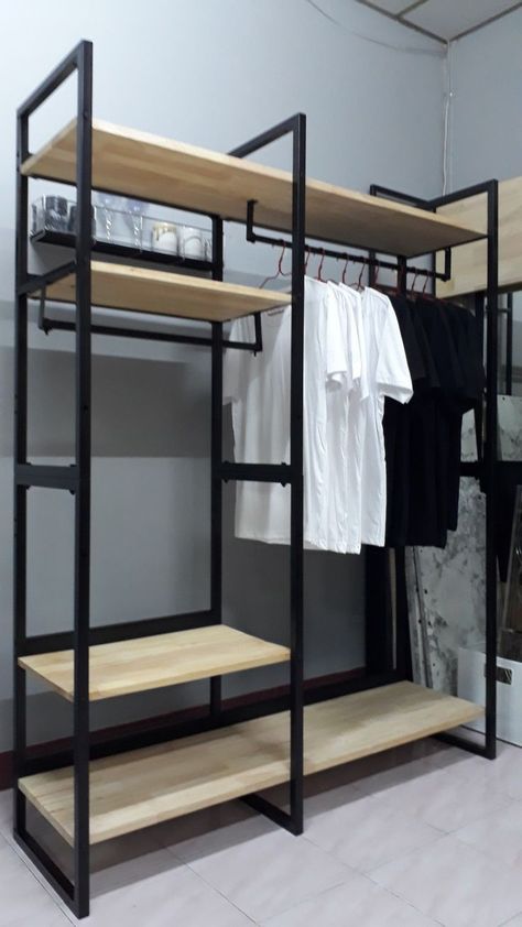 Metal Wardrobe Design, Mens Bedroom Decor, Store Shelves Design, Steel Furniture Design, Luxury Closets Design, Open Closet, Industrial Design Furniture, Metal Furniture Design, Casa Vintage