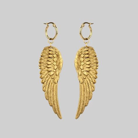 Angel Accessories, Large Gold Earrings, Angel Wings Jewelry, Wire Jewelry Rings, Raw Stone Jewelry, Crescent Earrings, Wing Jewelry, Angel Earrings, Angel Jewelry