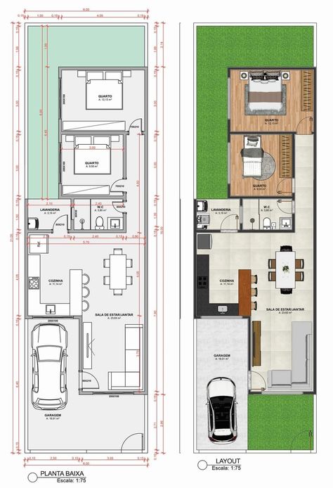 7x17 House Plan, Residential Building Plan, Single Storey House Plans, Small House Blueprints, Narrow House Designs, Narrow House Plans, Small Villa, Modern Small House Design, Best Tiny House