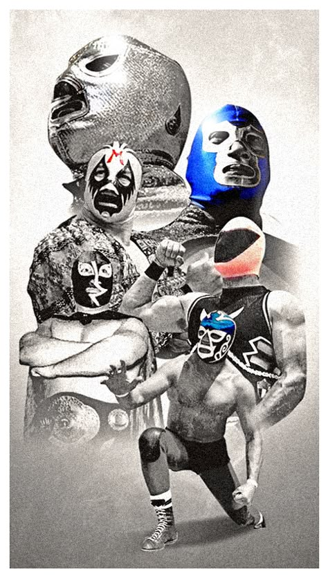 Héroes de la Lucha Libre Mexicana Lucha Libre Party, Wrestling Tattoos, Aztec Artwork, Mexican Artwork, Dinosaur Sketch, Mexican Paintings, Mexican Wrestler, Wrestling Posters, Blue Demon