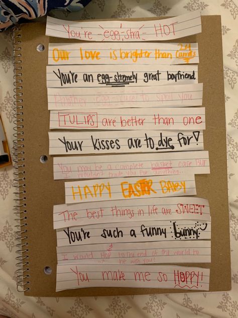 Sayings to put inside boyfriends Easter eggs Easter Notes For Boyfriend, Easter Egg Notes For Boyfriend, Easter Gifts Boyfriend, Easter Basket For Him Boyfriend, Easter Gifts For Him Boyfriends, Diy Easter Gifts For Boyfriend, Easter Love Quotes For Boyfriend, Easter Boyfriend Ideas, Cute Easter Gifts For Boyfriend