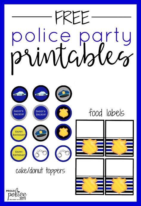 Whether you are a law enforcement family or just back the blue, a police themed party can be easy with decoration & food ideas all in one place + FREE printables! Don't miss this DIY party for kids with favor ideas, games, and more! #policethemedbirthdayparty #policethemedparty #policebirthday #proudpolicewife Police Party Printables Free, Police Party Activities, Police Games, Police Birthday Party Food, Police Party Games, Police Kids Birthday Party, Police Themed Birthday Party Kids, Police Party Ideas, Police Party Food