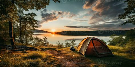 AI Generated. AI Generative. Camping relaxation time tent at lake beautiful landscape background. Adventure vacation rafting time. Graphic Art Time Graphic, Camping Photo, Lake Camping, Adventure Vacation, Landscape Background, Camping Spots, Creative Idea, Camping Trips, Rafting