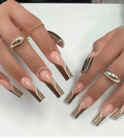 Brown Nude Acrylic Nails, Square Nails Brown, Fly Nails, Acrylic Inspiration, Nude Acrylic Nails, Brown Acrylic Nails, Nails Brown, Finger Art, Tapered Square Nails