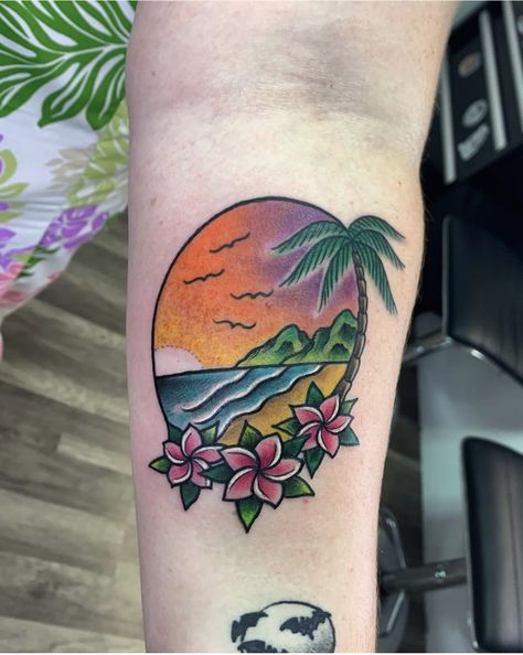 Tattoo to depict Hawaii #kona #hawaii #tropicaltattoo #hawaiiantattoo #hawaiitattoo #sunsettattoo Hawaiian Mountain Tattoo, Hawaii Mountain Tattoo, Hawaii Mountains, Hawaii Tattoo, Hawaii Kona, Hawaii Tattoos, Tattoo Filler, Kona Hawaii, Mountain Tattoo